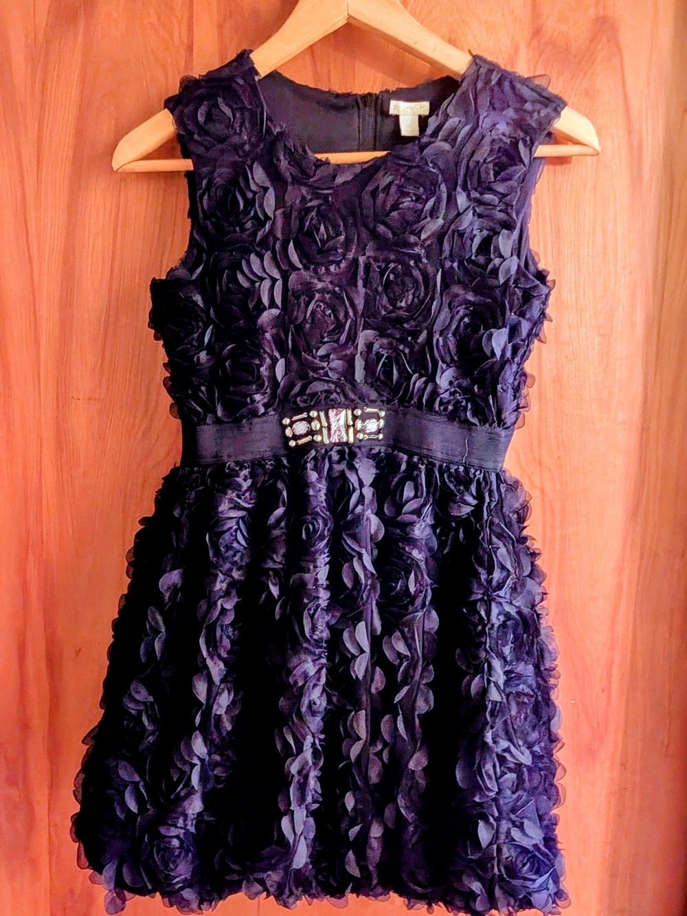 Place Navy Floral Rosette Dress with Jeweled Waist